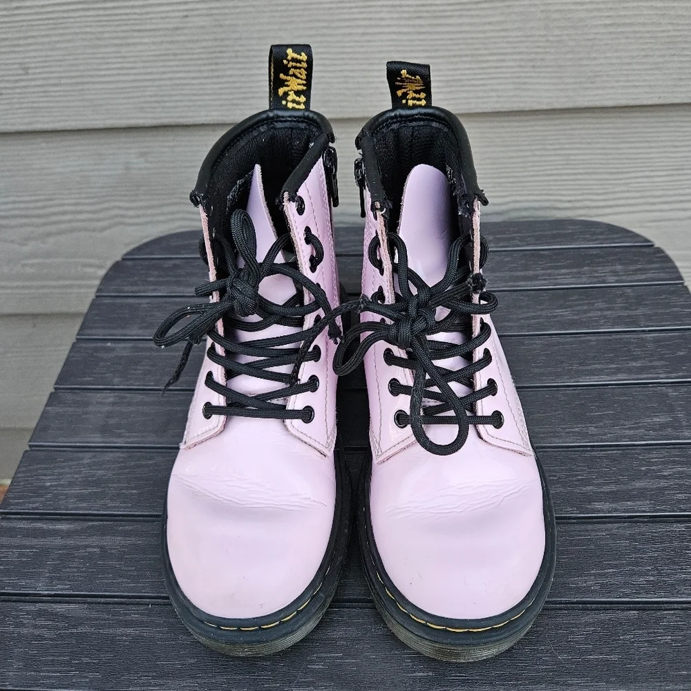 Doc Martens 1460 Pink Patent Leather Lace-Up Boots Side Zip Youth Kids Size 12